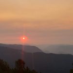 Smokey sunset over the mountains